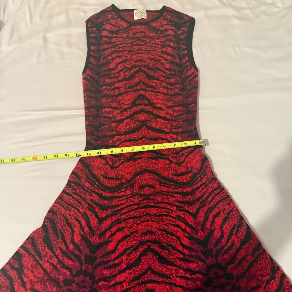 Ronny Kobo Red Black Knit Fit & Flare Dress Size S - Picture 6 of 7